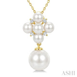 4MM & 8MM White Cultured Pearl and 1/20 Ctw Round Cut Diamond Fashion Pendant With Chain in 10K Yellow Gold