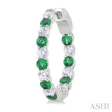 2.4 MM Round Shape Emerald and 5/8 Ctw Interior & Exterior Round Cut Diamond Precious Hoop Earrings in 14K White Gold