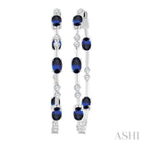 5X3 MM Oval Shape Sapphire and 7/8 Ctw Round Cut Diamond Precious Inside-Out Hoop Earrings in 14K White Gold