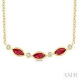 4X2 MM Marquise Shape Ruby and 1/50 Ctw Round Cut Diamond Precious Bar Necklace in 10K Yellow Gold
