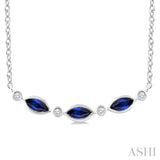 4X2 MM Marquise Shape Sapphire and 1/50 Ctw Round Cut Diamond Precious Bar Necklace in 10K White Gold
