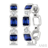 4X3 MM Octagon Shape Sapphire and 1/20 Ctw Bezel Set Round Cut Diamond Fashion Hoop Earrings in 10K White Gold