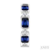 4X3 MM Octagon Shape Sapphire and 1/20 Ctw Bezel Set Round Cut Diamond Fashion Hoop Earrings in 10K White Gold