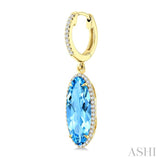 16X6 MM Evoque Gemstones Oval Shape Blue Topaz and 3/8 Ctw Round Cut Diamond Semi-Precious Earrings in 14K Yellow Gold
