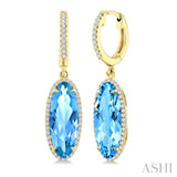 16X6 MM Evoque Gemstones Oval Shape Blue Topaz and 3/8 Ctw Round Cut Diamond Semi-Precious Earrings in 14K Yellow Gold