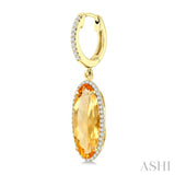 16X6 MM Evoque Gemstones Oval Shape Citrine and 3/8 Ctw Round Cut Diamond Semi-Precious Earrings in 14K Yellow Gold