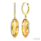 16X6 MM Evoque Gemstones Oval Shape Citrine and 3/8 Ctw Round Cut Diamond Semi-Precious Earrings in 14K Yellow Gold