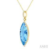 22X8 MM Evoque Gemstones Marquise Shape Blue Topaz and 1/4 Ctw Round Cut Diamond Semi-Precious Pendant With Chain in 14K Yellow Gold