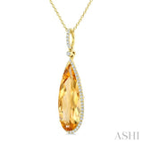 22X8 MM Evoque Gemstone Pear Shape Citrine and 1/4 Ctw Round Cut Diamond Semi-Precious Pendant With Chain in 14K Yellow Gold