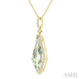 22X9 MM Evoque Gemstone Kite Shape Green Amethyst and 1/4 Ctw Round Cut Diamond Semi-Precious Pendant With Chain in 14K Yellow Gold