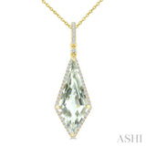 22X9 MM Evoque Gemstone Kite Shape Green Amethyst and 1/4 Ctw Round Cut Diamond Semi-Precious Pendant With Chain in 14K Yellow Gold