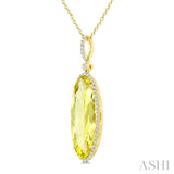 22X8 MM Evoque Gemstones Oval Shape Lemon Quartz and 1/4 Ctw Round Cut Diamond Semi-Precious Pendant With Chain in 14K Yellow Gold