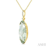 22X8 MM Evoque Gemstone Oval Shape Green Amethyst and 1/20 Ctw Round Cut Diamond Semi-Precious Pendant With Chain in 14K Yellow Gold