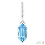 14X6 MM Evoque Gemstones Hexagon Shape Blue Topaz and 1/6 Ctw Round Cut Diamond Semi-Precious Earrings in 14K White Gold