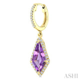 12X5 MM Evoque Gemstones Kite Shape Amethyst and 1/3 Ctw Round Cut Diamond Semi-Precious Earrings in 10K Yellow Gold