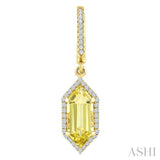 12X5 MM Evoque Gemstones Hexagon Shape Lemon Quartz and 1/3 Ctw Round Cut Diamond Semi-Precious Earrings in 10K Yellow Gold