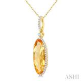 16X6 MM Evoque Gemstone Oval Shape Citrine and 1/5 Ctw Round Cut Diamond Semi-Precious Pendant With Chain in 10K Yellow Gold