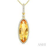 16X6 MM Evoque Gemstone Oval Shape Citrine and 1/5 Ctw Round Cut Diamond Semi-Precious Pendant With Chain in 10K Yellow Gold