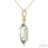 16X6 MM Evoque Gemstone Hexagon Shape Green Amethyst and 1/5 Ctw Round Cut Diamond Semi-Precious Pendant With Chain in 10K Yellow Gold