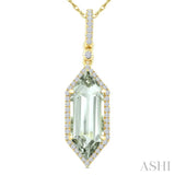 16X6 MM Evoque Gemstone Hexagon Shape Green Amethyst and 1/5 Ctw Round Cut Diamond Semi-Precious Pendant With Chain in 10K Yellow Gold