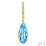 12X5 MM Evoque Gemstones Pear Shape Blue Topaz and 1/10 Ctw Round Cut Diamond Semi-Precious Earrings in 10K Yellow Gold