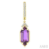 12X5 MM Evoque Gemstones Hexagon Shape Amethyst and 1/6 Ctw Round Cut Diamond Semi-Precious Earrings in 10K Yellow Gold