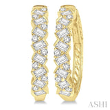 1 Ctw Zigzag Baguette and Round Cut Diamond Hoop Earrings in 14K Yellow Gold