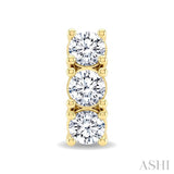 1 Ctw 3-Stone Round Cut Diamond Fashion Earrings in 14K Yellow Gold