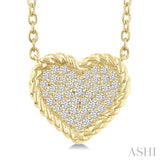 1/5 Ctw Round Cut Diamond Rope Border Heart Motif Fashion Pendant With Chain in 10K Yellow Gold