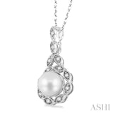6.5 MM Cultured Pearl and 1/10 Ctw Round Cut Diamond Pendant in 10K White Gold with Chain