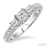 3/4 ctw Diamond Engagement Ring with 1/3 Ct Princess Cut Center Stone in 14K White Gold