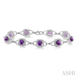 5x5 MM Cushion Shape Amethyst and 1/6 ctw Single Cut Diamond Bracelet in 10K White Gold