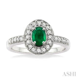 6x4 MM Oval Cut Emerald and 1/4 ctw Round Cut Diamond Ring in 14K White Gold