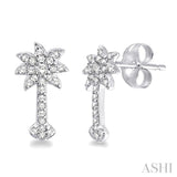 1/4 ctw Round Cut Diamond Palm Tree Earrings in 14K White Gold