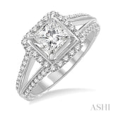 1 1/6 Ctw Diamond Engagement Ring with 3/4 Ct Princess Cut Center Stone in 14K White Gold