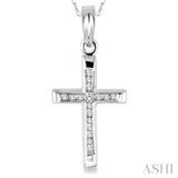 1/10 ctw Single Cut Diamond Cross Pendant in 14K White Gold with Chain