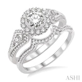 3/4 ctw Diamond Wedding Set with 5/8 ctw Round Cut Engagement Ring and 1/10 ctw Wedding Band in 14K White Gold