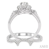 3/4 ctw Diamond Wedding Set with 5/8 ctw Round Cut Engagement Ring and 1/10 ctw Wedding Band in 14K White Gold