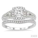 7/8 ctw Diamond Wedding Set with 3/4 ctw Princess Cut Engagement Ring and 1/6 ctw Wedding Band in 14K White Gold