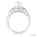 6.5x6.5 MM Cultured Pearl and 1/20 Ctw Round Cut Diamond Ring in Sterling Silver
