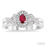 5x3 MM Oval Cut Ruby and 1/50 Ctw Round Cut Diamond Ring in Sterling Silver