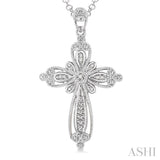 1/20 Ctw Round Cut Diamond Cross Pendant in Sterling Silver with Chain