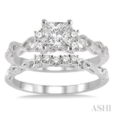 1/2 ctw Diamond Wedding Set with 1/2 ctw Princess Cut Engagement Ring and 1/10 ctw Wedding Band in 14K White Gold