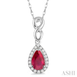 6x4 MM Pear Shape Ruby and 1/10 ctw Round Cut Diamond Pendant in 10K White Gold with Chain