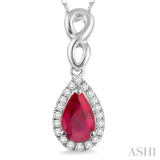 6x4 MM Pear Shape Ruby and 1/10 ctw Round Cut Diamond Pendant in 10K White Gold with Chain