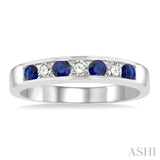 2.5 MM Round Cut Sapphire and 1/5 ctw Channel Set Round Cut Diamond Band in 14K White Gold