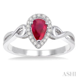 6x4 MM Pear Shape Ruby and 1/10 ctw Round Cut Diamond Ring in 14K White Gold