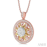 1.00 ctw Round Cut Diamond Lovebright Pendant in 14K Tri Color Gold with Chain