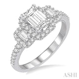 1 1/3 ctw Diamond Engagement Ring with 3/4 ct Emerald Cut Center Stone in 14K White Gold