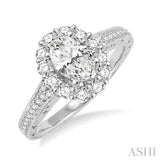 1 1/6 ctw Diamond Engagement Ring with 5/8 ct Oval Cut Center Stone in 14K White Gold